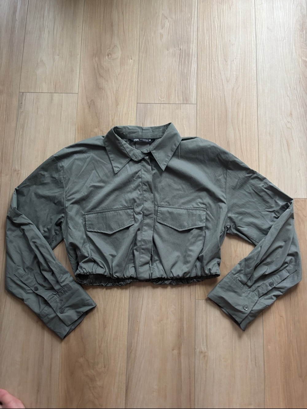 Zara Olive Green Cropped Utility Button Up